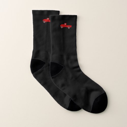 Red Vintage Pickup Truck Socks