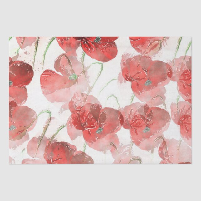 Red Vintage Poppies Decoupage Tissue Paper (Front)