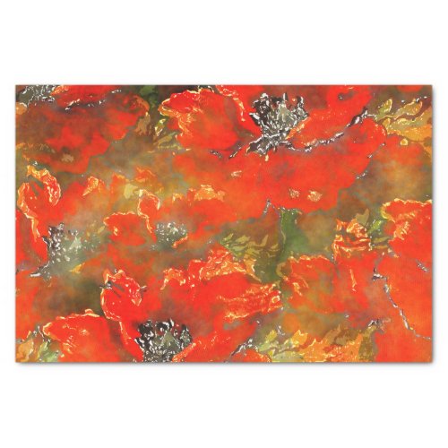 Red Vintage Poppies Decoupage Tissue Paper