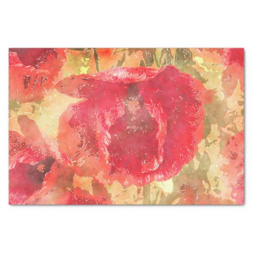 Red Vintage Poppies Decoupage Tissue Paper