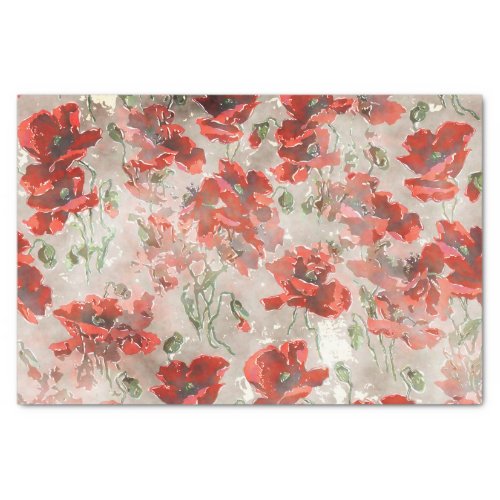 Red Vintage Poppies Decoupage Tissue Paper