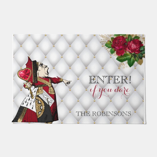 Red Vintage Queen of Hearts Alice in Wonderland Doormat (Front)
