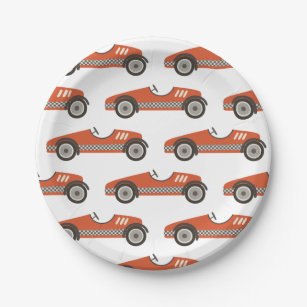 Red Vintage Race Car Birthday Paper Plates