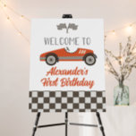 Red Vintage Race Car First Birthday Welcome Foam Board<br><div class="desc">Red Race Car First Birthday welcome sign with red vintage race car.</div>