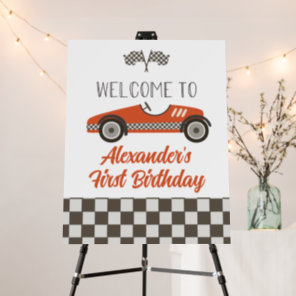 Red Vintage Race Car First Birthday Welcome Foam Board