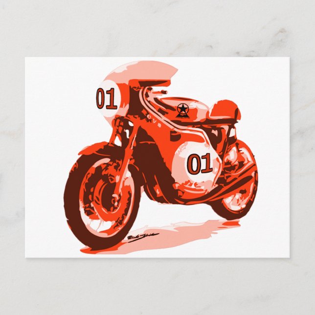 Red Vintage Racing Motorcycle Postcard (Front)