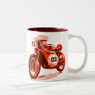 Red Vintage Racing Motorcycle Two-Tone Coffee Mug