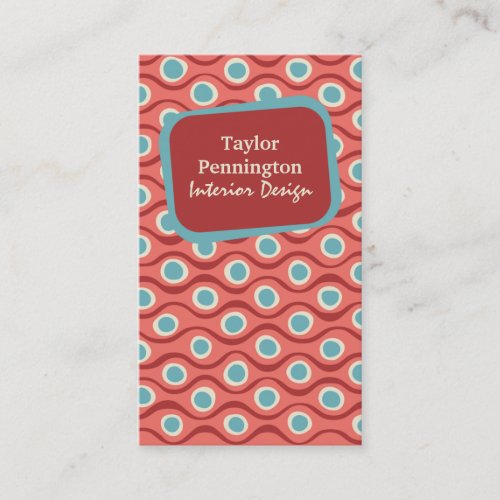 Red vintage retro abstract waves business card