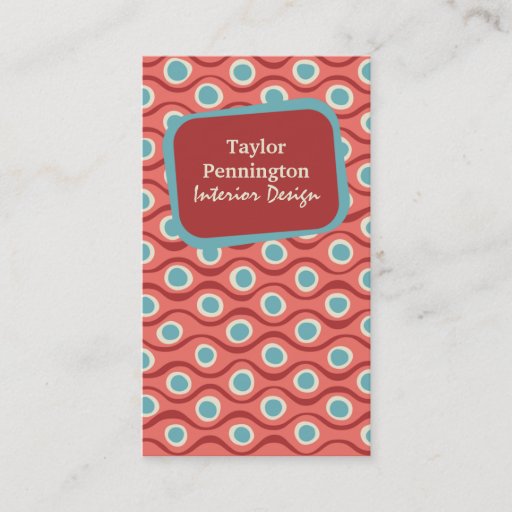 Customizable Red vintage retro abstract waves business card