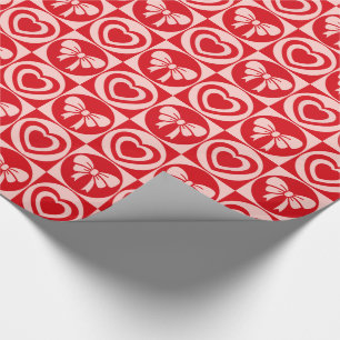 Red Vintage Retro Hearts and Bows Valentines Day Wrapping Paper