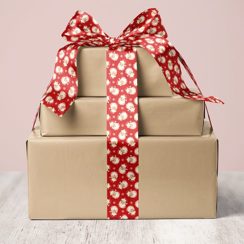 Christmas Wrapping Paper 15 Red Vintage Retro Santa Claus Christmas Satin Ribbon