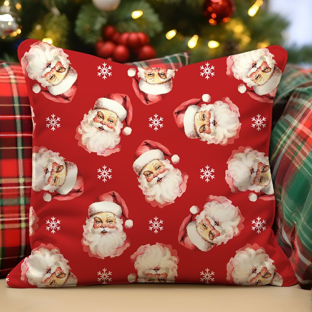 Red Vintage Retro Santa Claus Christmas Throw Pillow (Creator Uploaded)