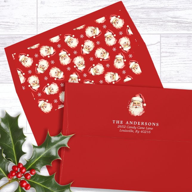 Red Vintage Retro Santa Claus Return Address Envelope (Creator Uploaded)