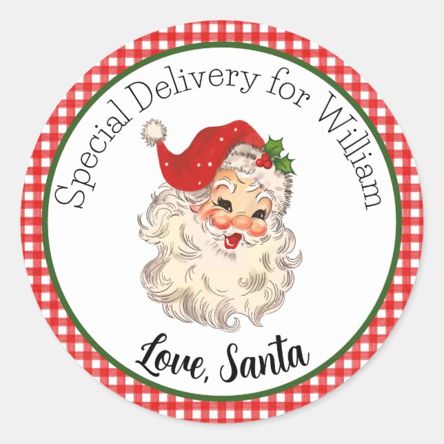 Red Vintage Retro Santa Special Delivery Gift Tag (Front)