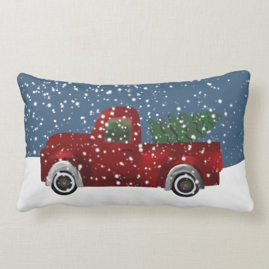 Red vintage Retro Truck and  Christmas Tree