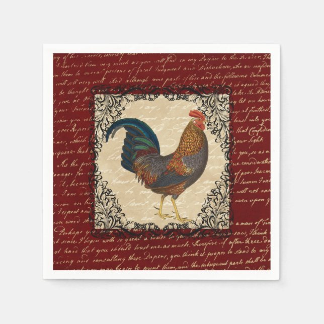 Red Vintage Rooster Napkins (Front)