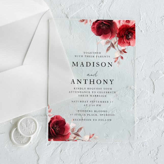 Red Vintage Roses Wedding Acrylic Invitations (Creator Uploaded)