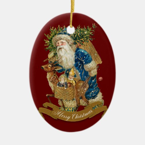 Red Vintage Santa Claus Classic Christmas Custom Ceramic Ornament