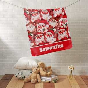 Red Vintage Santa Claus Tartan Plaid Christmas Baby Blanket