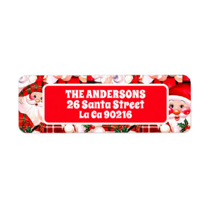 Red Vintage Santa Claus Tartan Plaid Christmas Label