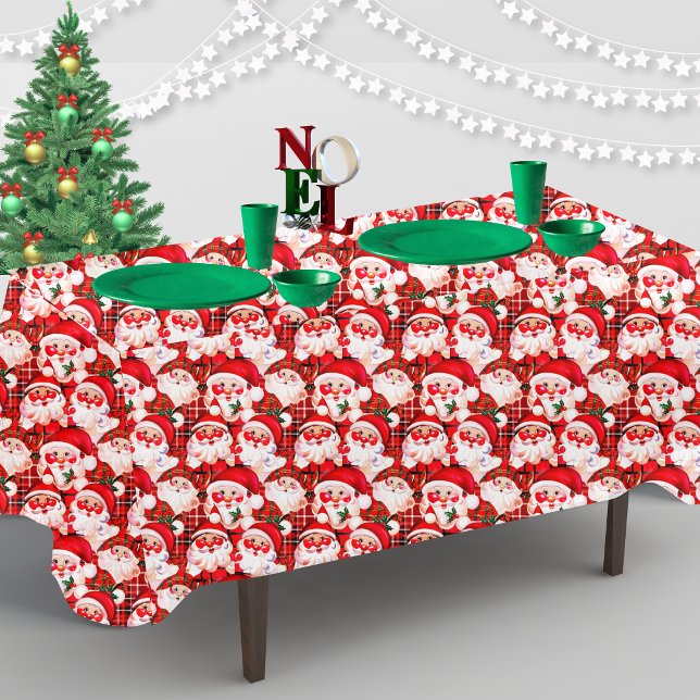 Red Vintage Santa Claus Tartan Plaid Christmas Tablecloth (Creator Uploaded)