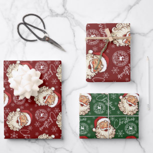 Red Vintage Santa North Pole Post Christmas Wrapping Paper Sheets
