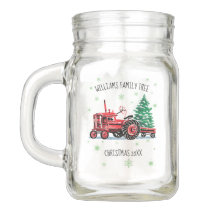 Red Vintage Tractor Christmas Tree Add Name Mason Jar