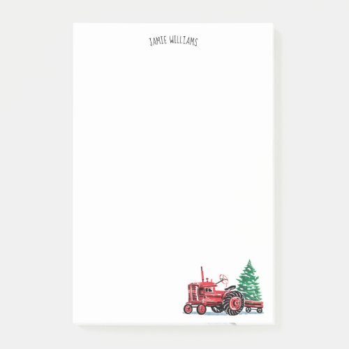 Red Vintage Tractor Christmas Tree Add Name Post_it Notes