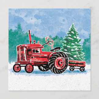 Red Vintage Tractor Christmas Tree Save the Date