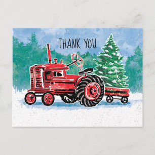 Red Vintage Tractor Christmas Tree Save the Date Postcard