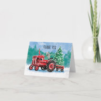 Red Vintage Tractor Christmas Tree Thank You