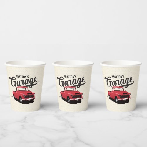 Red Vintage Truck Birthday Custom Paper Cups