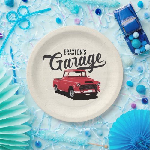 Red Vintage Truck Birthday Custom Paper Plates