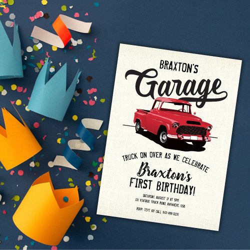 Red Vintage Truck Birthday Party Invitation