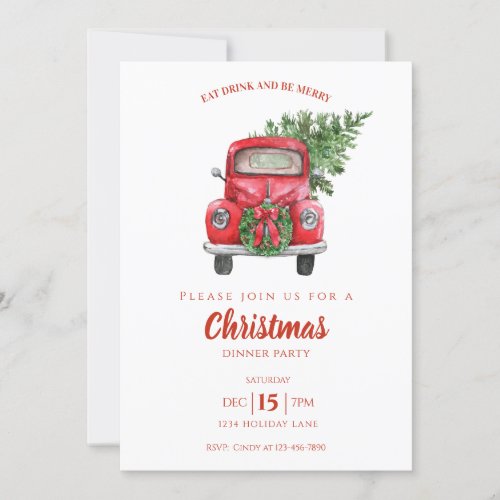 Red Vintage Truck Christmas Dinner Party Invitation