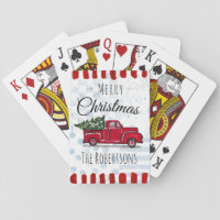 Red Vintage Truck Christmas Tree Custom  Playing Cards