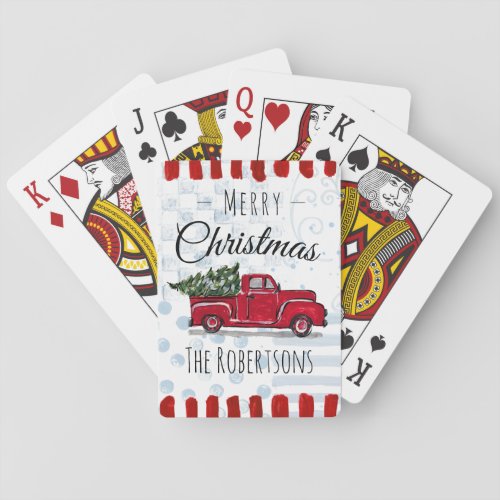 Red Vintage Truck Christmas Tree Custom  Poker Cards