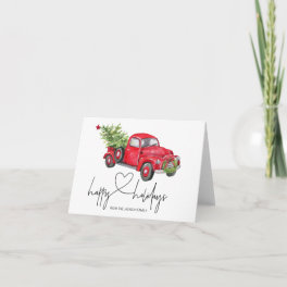 Red Vintage Truck Christmas Tree Happy Holidays Card