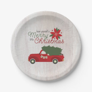 Red Vintage Truck & Christmas Tree Paper Plates