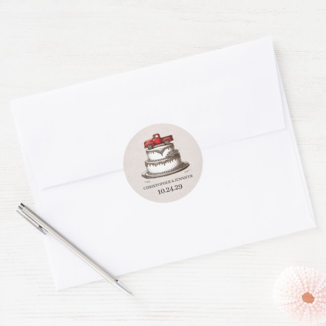 Red Vintage Truck Classic Round Sticker (Envelope)