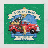 Red Vintage Truck Dog Family Christmas Party Invitation