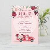 Red Vintage Truck & Flowers Brive By Baby Shower Invitation (Standing Front)