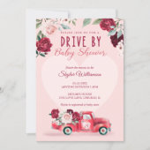 Red Vintage Truck & Flowers Brive By Baby Shower Invitation (Front)