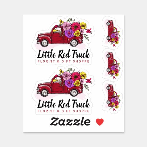 Red Vintage Truck  Flowers Country Floral Logo Sticker