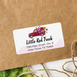 Red Vintage Truck & Flowers Cute Country Address Label