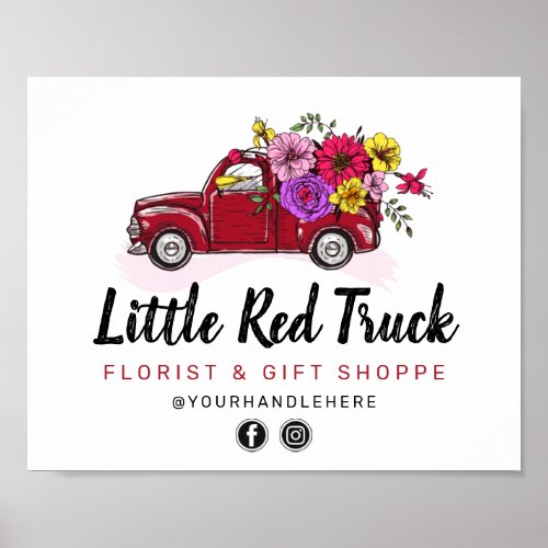 Red Vintage Truck  Flowers Florist Marketing Sign
