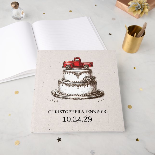 Red Vintage Truck Guest Book (Front Open)