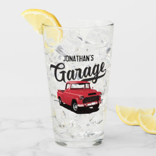Red Vintage Truck Name Custom Glass Tumbler
