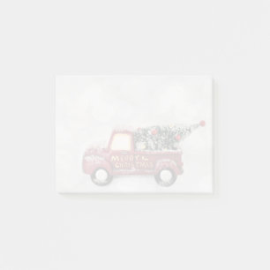 red vintage truck on a gray bokeh background post-it notes