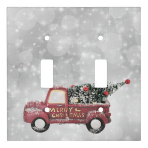 red vintage truck on a grey bokeh background light switch cover